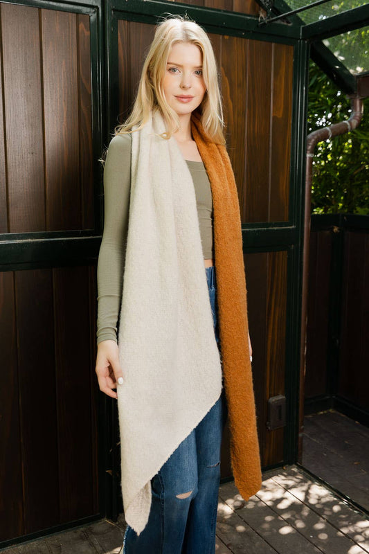 Cozy Colorblock Scarf - Ivory/Camel