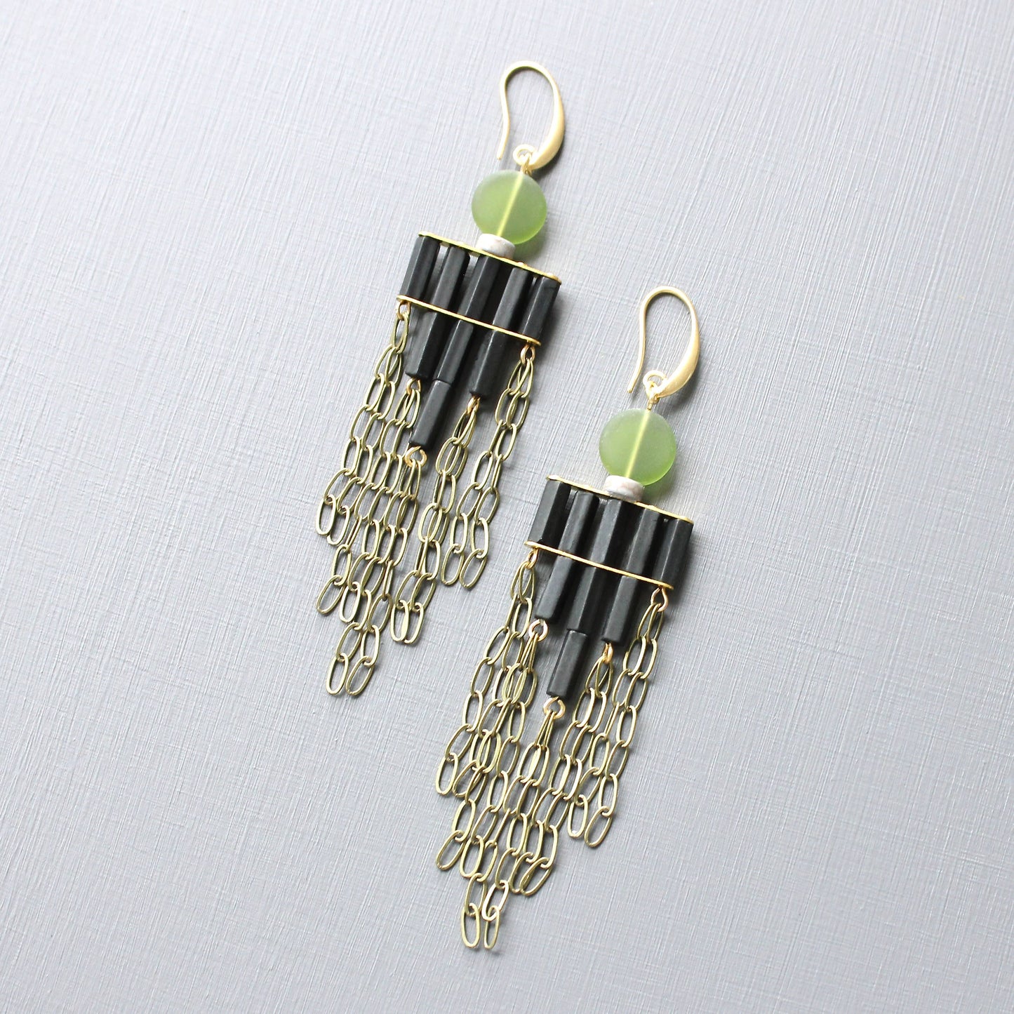 Olivine and Black Shoulder Duster Earrings