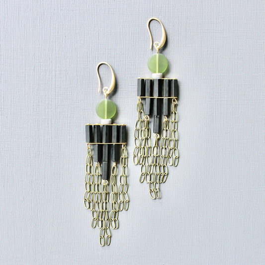 Olivine and Black Shoulder Duster Earrings