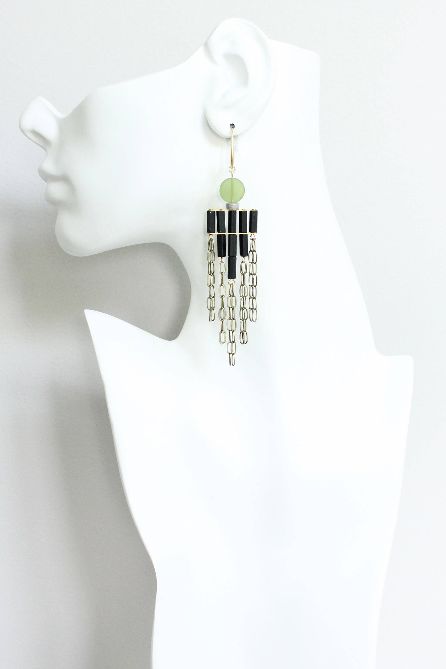 Olivine and Black Shoulder Duster Earrings