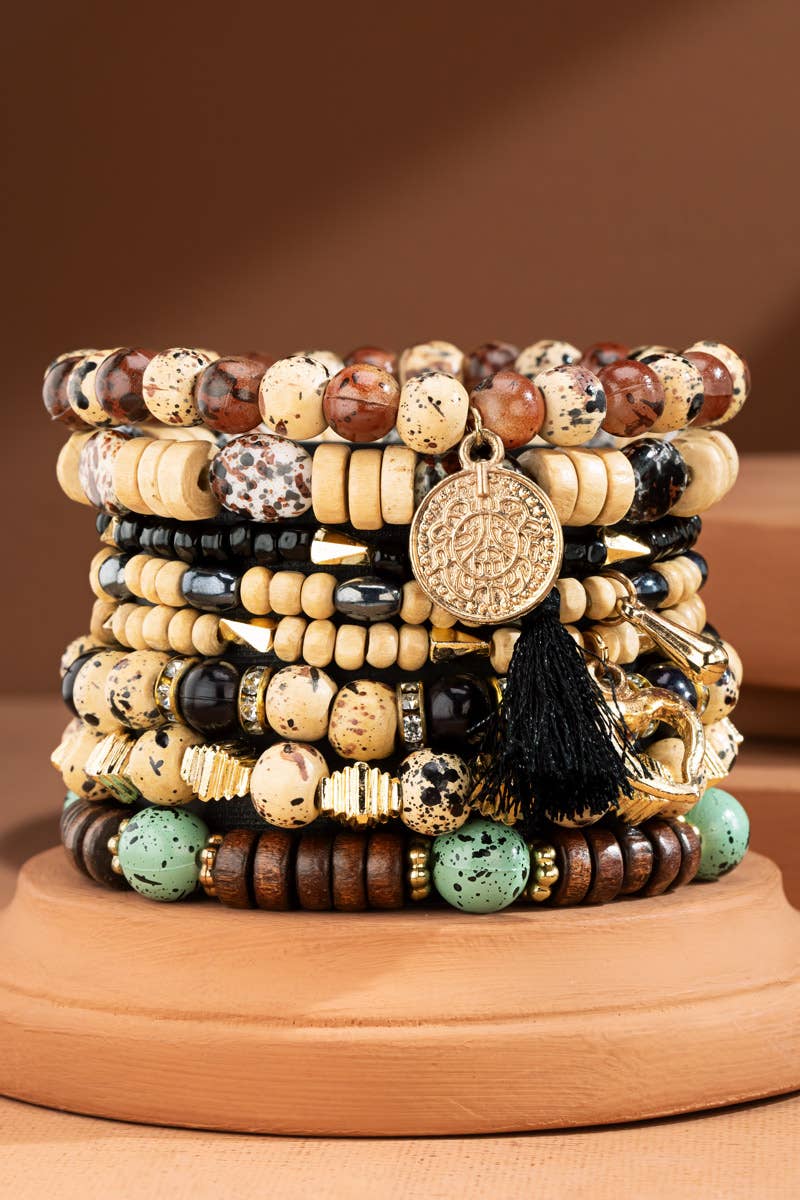 Layered Natural Stone & Multi-Bead Bracelet