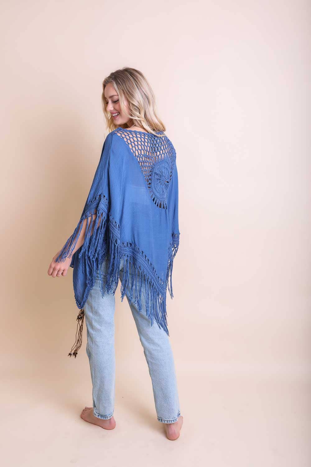 Festival-Ready Crochet Back Tasseled Kimono Jacket 🖤