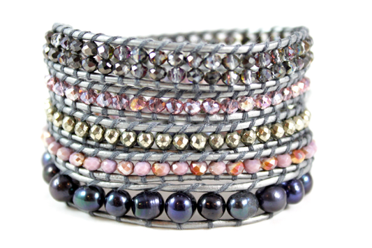 Paloma - Purple Freshwater Pearl Mix Leather Wrap Bracelet