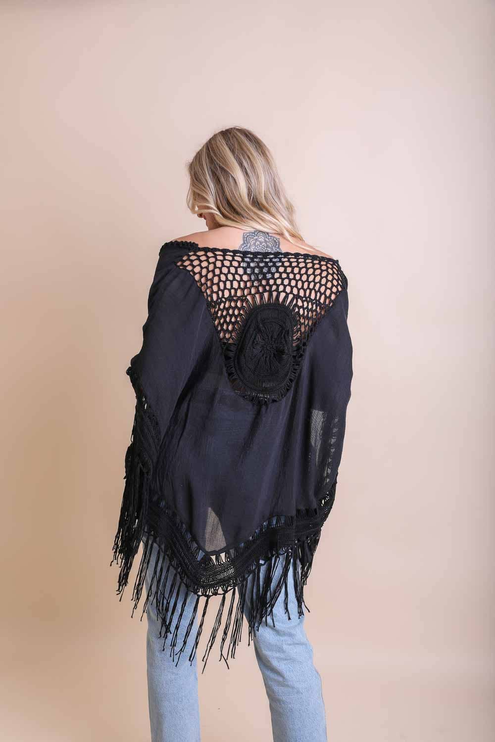 Festival-Ready Crochet Back Tasseled Kimono Jacket 🖤