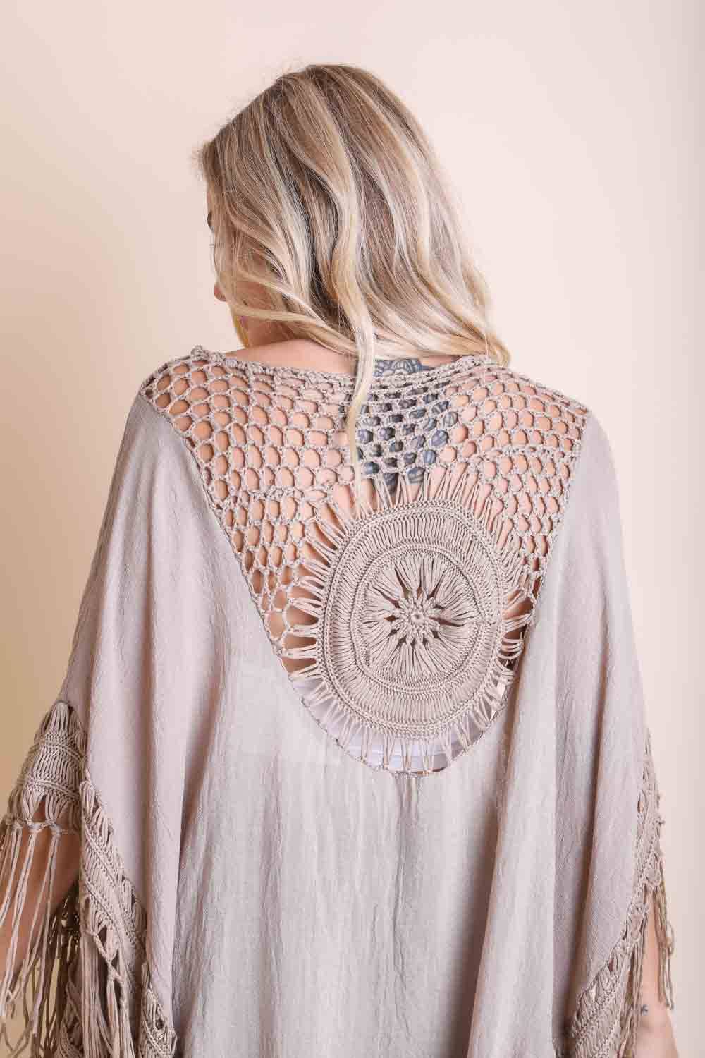 Festival-Ready Crochet Back Tasseled Kimono Jacket 🖤