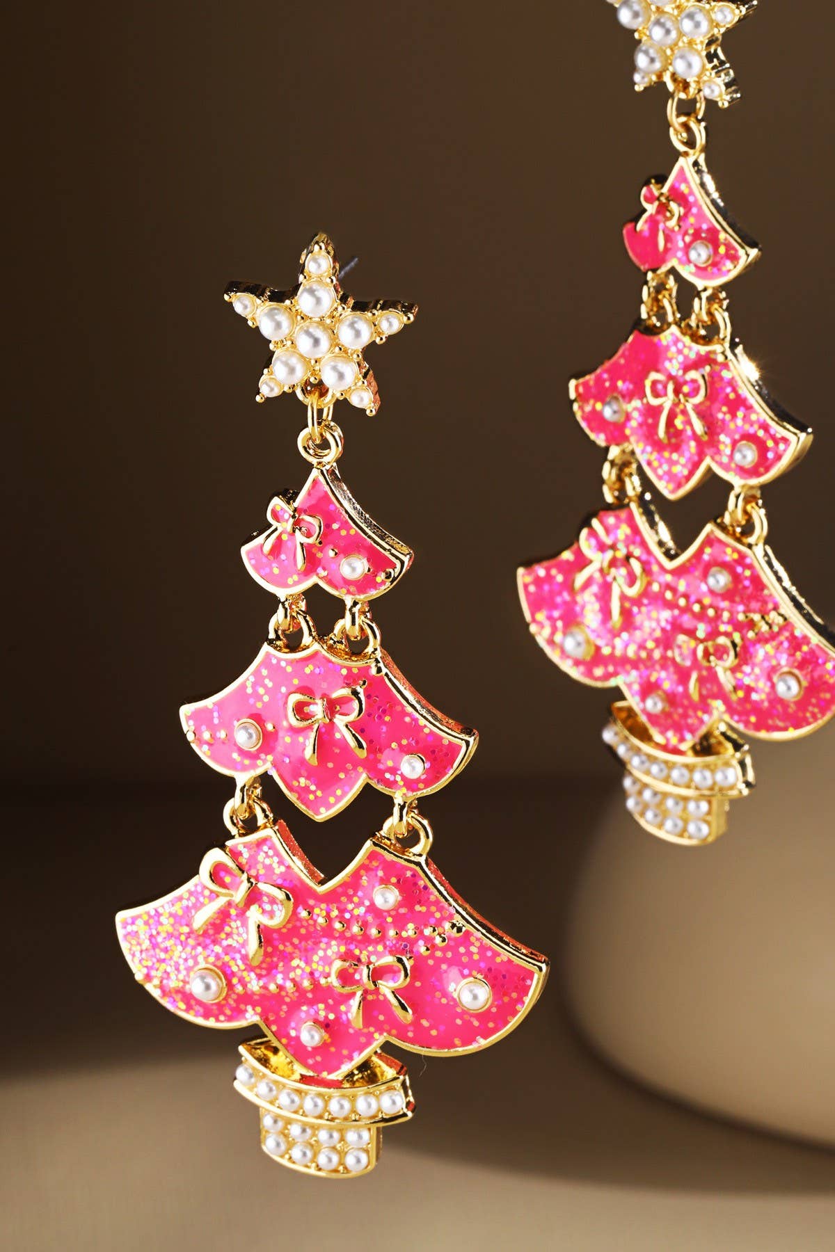 Christmas Star 3 Drop Tree Earrings