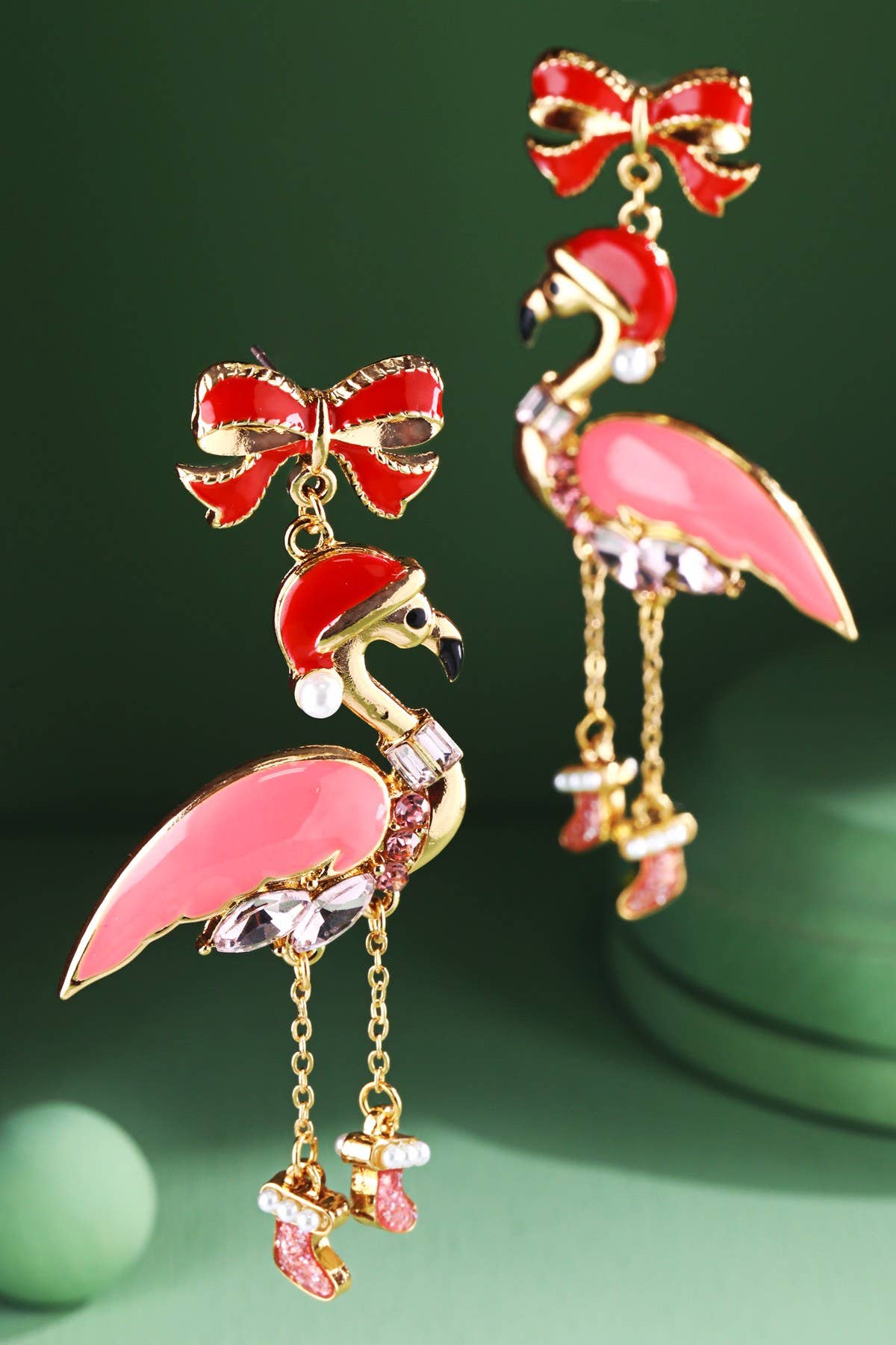 Christmas Bow Flamingo Earrings