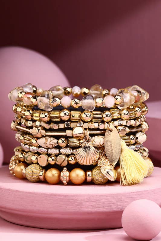 "Beach" Bead and Charm Stretch Bracelet