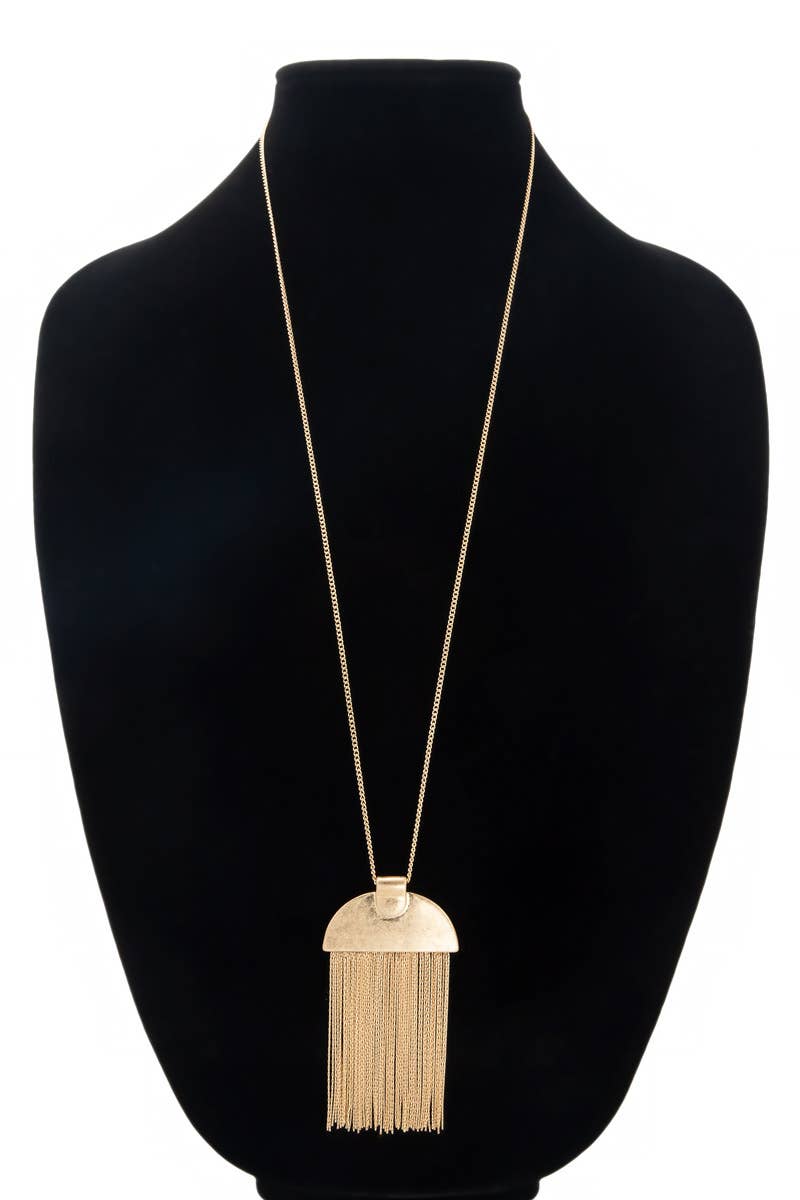 Half Circle Pendant Necklace with Chain Tassel