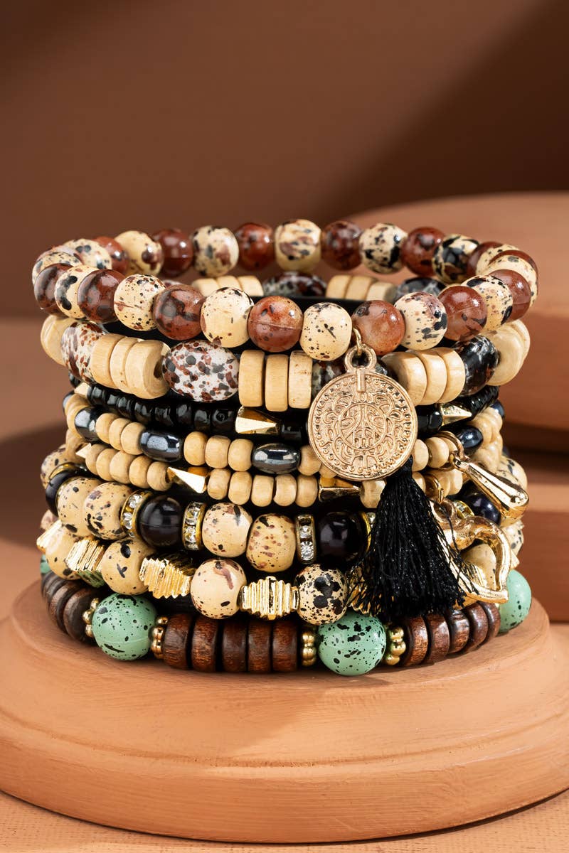 Layered Natural Stone & Multi-Bead Bracelet