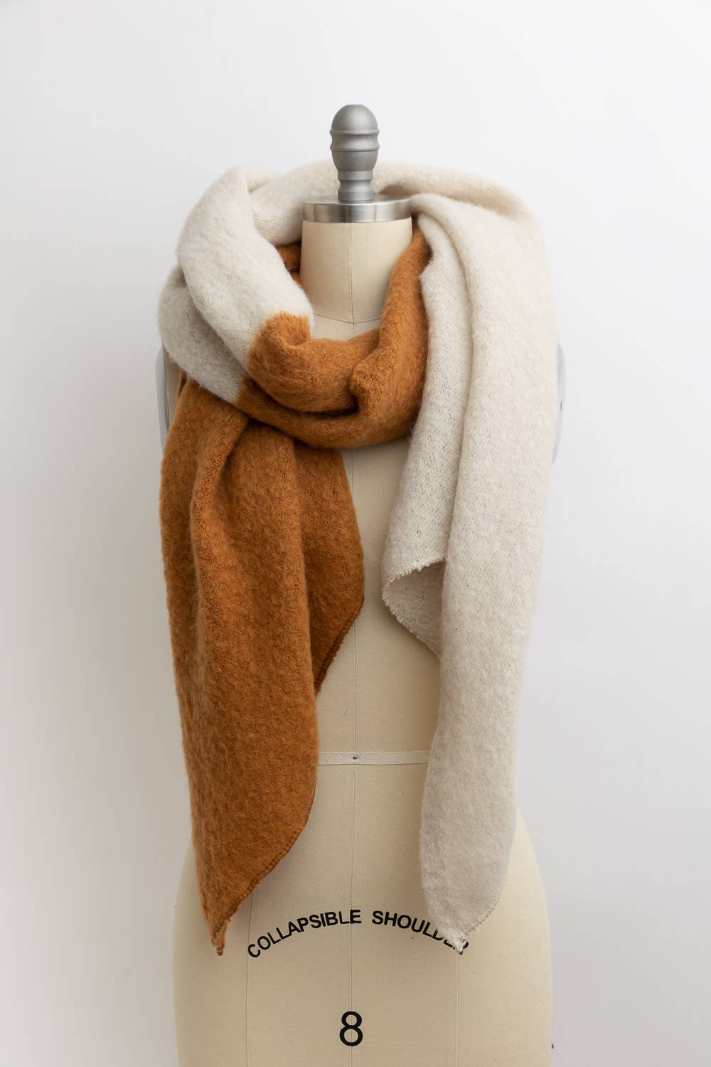 Cozy Colorblock Scarf - Ivory/Camel